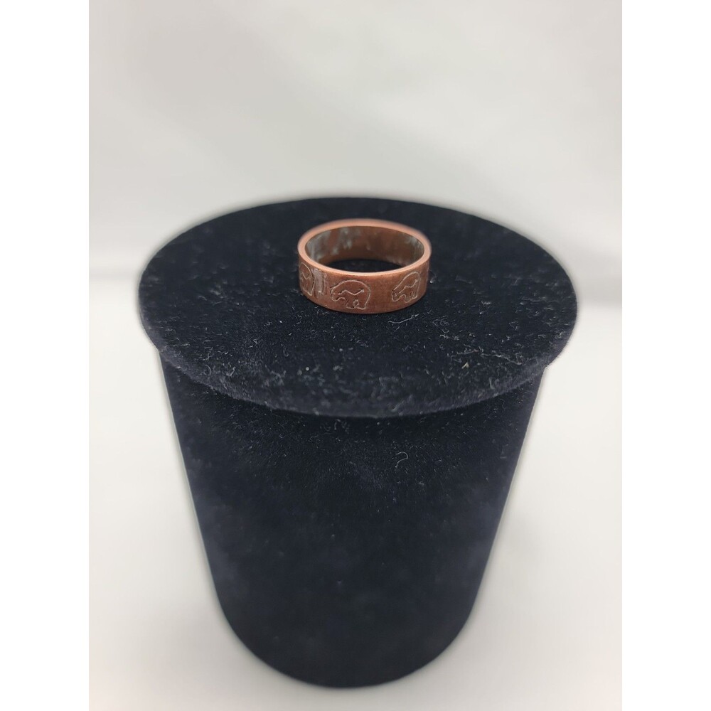 Handmade Copper Ring Engraved W/ Zuni Bear Womens Size 7